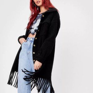 NWT Nasty Gal Fringe Longline Faux Wool Shacket